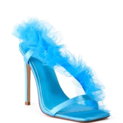 AZALEA WANG GRAPEFRUIT TULLE STILETTO SANDAL IN BLUE -AZALEA WANG Shop azalea wang grapefruit tulle stiletto sandal in blue blue 3 3