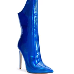 AZALEA WANG HALO HOLOGRAPHIC STILETTO BOOTIE IN BLUE -AZALEA WANG Shop azalea wang halo holographic stiletto bootie in blue blue 3 3