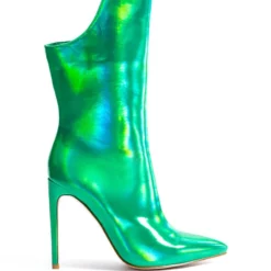 AZALEA WANG HALO HOLOGRAPHIC STILETTO BOOTIE IN GREEN -AZALEA WANG Shop azalea wang halo holographic stiletto bootie in green green 2 2 c1