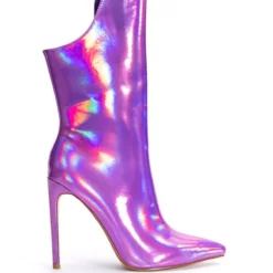 AZALEA WANG HALO HOLOGRAPHIC STILETTO BOOTIE IN PURPLE -AZALEA WANG Shop azalea wang halo holographic stiletto bootie in purple purple 2 2