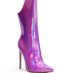 AZALEA WANG HALO HOLOGRAPHIC STILETTO BOOTIE IN PURPLE -AZALEA WANG Shop azalea wang halo holographic stiletto bootie in purple purple 3 3