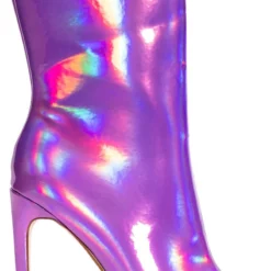 AZALEA WANG HALO HOLOGRAPHIC STILETTO BOOTIE IN PURPLE -AZALEA WANG Shop azalea wang halo holographic stiletto bootie in purple purple 5 5