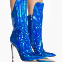 AZALEA WANG HALO HOLOGRAPHIC STILETTO BOOTIE IN BLUE -AZALEA WANG Shop azalea wang halo sexy stiletto bootie in blue blue 3 3