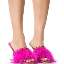 AZALEA WANG HARTFORD SANDAL WITH FEATHERS IN FUCHSIA -AZALEA WANG Shop azalea wang hartford sandal with feathers in fuchsia fuchsia 1 1