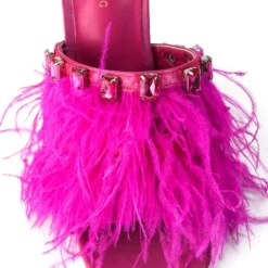 AZALEA WANG HARTFORD SANDAL WITH FEATHERS IN FUCHSIA -AZALEA WANG Shop azalea wang hartford sandal with feathers in fuchsia fuchsia 5 5
