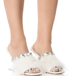 AZALEA WANG HARTFORD SANDAL WITH FEATHERS IN WHITE -AZALEA WANG Shop azalea wang hartford sandal with feathers in white white 1 1