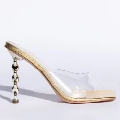 AZALEA WANG HEARTS RACING STILETTO SANDAL IN GOLD