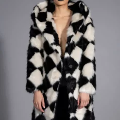 AZALEA WANG IF YOU SMILE LONG HOODED FAUX FUR COAT -AZALEA WANG Shop azalea wang if you smile long hooded faux fur coat black white 1 1
