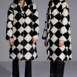 AZALEA WANG IF YOU SMILE LONG HOODED FAUX FUR COAT -AZALEA WANG Shop azalea wang if you smile long hooded faux fur coat black white 3 3