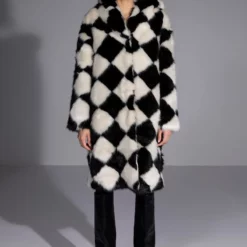 AZALEA WANG IF YOU SMILE LONG HOODED FAUX FUR COAT -AZALEA WANG Shop azalea wang if you smile long hooded faux fur coat black white 9 9