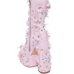 AZALEA WANG ISNT SHE LOVELY FLORAL RHINESTONE CHUNKY HEEL BOOTIE IN PINK -AZALEA WANG Shop azalea wang isnt she lovely floral rhinestone chunky heel bootie in pink pink 4 4