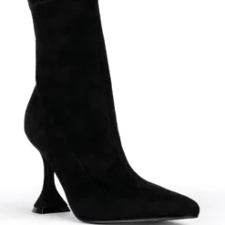AZALEA WANG ITS MY LIFE CHUNKY BOOTIE IN BLACK STRETCH SUEDE -AZALEA WANG Shop azalea wang its my life chunky bootie in black stretch suede black 3 3