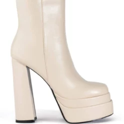 AZALEA WANG IT'S YOURS SMOOTH VEGAN LEATHER CHUNKY BOOTIE IN BONE -AZALEA WANG Shop azalea wang its yours smooth vegan leather chunky bootie in bone bone 2 2