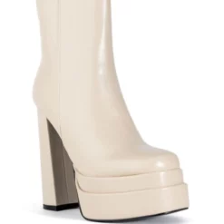 AZALEA WANG IT'S YOURS SMOOTH VEGAN LEATHER CHUNKY BOOTIE IN BONE -AZALEA WANG Shop azalea wang its yours smooth vegan leather chunky bootie in bone bone 3 3