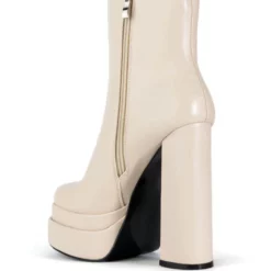 AZALEA WANG IT'S YOURS SMOOTH VEGAN LEATHER CHUNKY BOOTIE IN BONE -AZALEA WANG Shop azalea wang its yours smooth vegan leather chunky bootie in bone bone 4 4