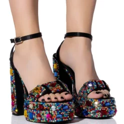 AZALEA WANG JANETTE GEM EMBELLISHED PLATFORM SANDAL IN MULTI