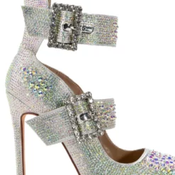 AZALEA WANG JENNA BELTED RHINESTONE EMBELLISHED PUMP IN SILVER -AZALEA WANG Shop azalea wang jenna belted rhinestone embellished pump in silver silver 5 5