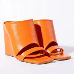 AZALEA WANG LOVE ME TENDER SQUARE TOE WEDGE SANDAL IN ORANGE -AZALEA WANG Shop azalea wang jocelyn square toe wedge sandal in orange orange 4 4