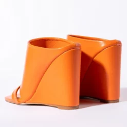 AZALEA WANG LOVE ME TENDER SQUARE TOE WEDGE SANDAL IN ORANGE -AZALEA WANG Shop azalea wang jocelyn square toe wedge sandal in orange orange 5 5