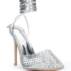 AZALEA WANG JUICY STILETTO PUMP WITH BLING IN SILVER -AZALEA WANG Shop azalea wang juicy stiletto pump with bling in silver silver 3 3