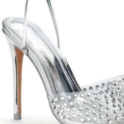 AZALEA WANG JUICY STILETTO PUMP WITH BLING IN SILVER -AZALEA WANG Shop azalea wang juicy stiletto pump with bling in silver silver 5 5