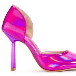 AZALEA WANG JUNO HOLOGRAPHIC STILETTO PUMP IN PINK -AZALEA WANG Shop azalea wang juno holographic stiletto pump in pink pink 5 5