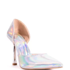 AZALEA WANG JUNO HOLOGRAPHIC STILETTO PUMP IN SILVER -AZALEA WANG Shop azalea wang juno holographic stiletto pump in silver silver 3 3