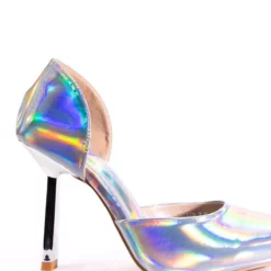 AZALEA WANG JUNO HOLOGRAPHIC STILETTO PUMP IN SILVER -AZALEA WANG Shop azalea wang juno holographic stiletto pump in silver silver 5 5