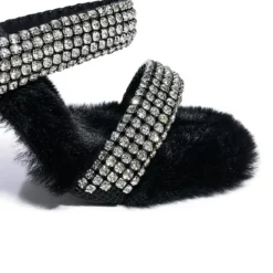 AZALEA WANG KAE EMBELLISHED FAUX FUR STILETTO SANDAL IN BLACK -AZALEA WANG Shop azalea wang kae embellished faux fur stiletto sandal in black black 5 5