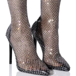 AZALEA WANG KATE BLING MESH BOOTIE IN BLACK
