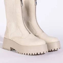 AZALEA WANG KENNEDY KNIT FRONT ZIP FLATFORM BOOTIE IN BONE -AZALEA WANG Shop azalea wang kennedy knit front zip flatform bootie in bone bone 4 4