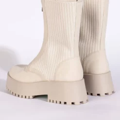 AZALEA WANG KENNEDY KNIT FRONT ZIP FLATFORM BOOTIE IN BONE -AZALEA WANG Shop azalea wang kennedy knit front zip flatform bootie in bone bone 5 5