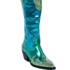 AZALEA WANG KNOX METALLIC WESTERN BOOT IN METALLIC BLUES -AZALEA WANG Shop azalea wang knox metallic western boot in metallic blues blue multi 3 3 c1 c1