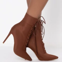 AZALEA WANG LIGHT ME UP STILETTO BOOTIE IN RUST -AZALEA WANG Shop azalea wang light me up stiletto bootie in rust rust 2 2