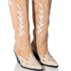 AZALEA WANG LOVE AND LIGHT MID CALF CHUNKY WESTERN BOOT IN NUDE -AZALEA WANG Shop azalea wang love and light mid calf chunky western boot in nude nude 1 1