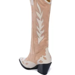 AZALEA WANG LOVE AND LIGHT MID CALF CHUNKY WESTERN BOOT IN NUDE -AZALEA WANG Shop azalea wang love and light mid calf chunky western boot in nude nude 4 4 c1