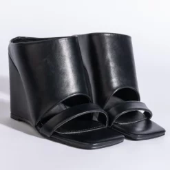 AZALEA WANG LOVE ME TENDER SQUARE TOE WEDGE SANDAL IN BLACK -AZALEA WANG Shop azalea wang love me tender square toe wedge sandal in black black 4 4