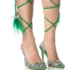 AZALEA WANG LOVE YOU SO EMBELLISHED FEATHER TRIM PVC PUMP IN GREEN