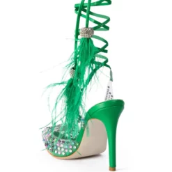 AZALEA WANG LOVE YOU SO EMBELLISHED FEATHER TRIM PVC PUMP IN GREEN -AZALEA WANG Shop azalea wang love you so embellished feather trim pvc pump in green green 4 4