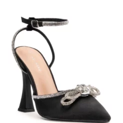 AZALEA WANG LOVER GIRL RHINESTONE BOW EMBELLISHED STILETTO PUMP IN BLACK -AZALEA WANG Shop azalea wang lover girl rhinestone bow embellished stiletto pump in black black 3 3