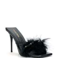 AZALEA WANG LULU FEATHER SLIP ON SANDAL IN BLACK -AZALEA WANG Shop azalea wang lulu feather slip on sandal in black black 3 3