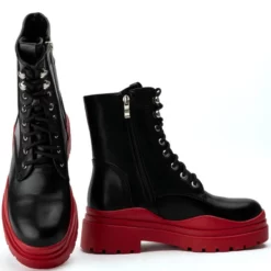 AZALEA WANG LUST LACE UP FLATFORM BOOTIE IN RED -AZALEA WANG Shop azalea wang lust lace up flatform bootie in red red 5 5