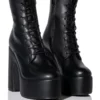 AZALEA WANG MAKE IT HAPPEN PU CHUNKY HEEL PLATFORM BOOTIE IN BLACK -AZALEA WANG Shop azalea wang make it happen pu chunky heel platform bootie in black black 1 1 c1