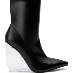 AZALEA WANG MAKE WAY CLEAR PVC WEDGE BOOTIE IN BLACK -AZALEA WANG Shop azalea wang make way clear pvc wedge bootie in black black 2 2