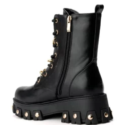 AZALEA WANG MAKE YOUR MARK CHAIN LACE UP FLATFORM BOOTIE IN BLACK -AZALEA WANG Shop azalea wang make your mark chain lace up flatform bootie in black black 4 4