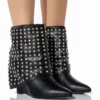AZALEA WANG MARINA RHINESTONE STUDDED FOLD OVER WEDGE BOOTIE IN BLACK -AZALEA WANG Shop azalea wang marina rhinestone studded fold over wedge bootie in black black 1 1