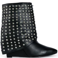 AZALEA WANG Shop -AZALEA WANG Shop azalea wang marina rhinestone studded fold over wedge bootie in black black 2 2