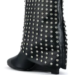 AZALEA WANG MARINA RHINESTONE STUDDED FOLD OVER WEDGE BOOTIE IN BLACK -AZALEA WANG Shop azalea wang marina rhinestone studded fold over wedge bootie in black black 4 4