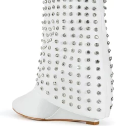 AZALEA WANG MARINA RHINESTONE STUDDED FOLD OVER WEDGE BOOTIE IN WHITE -AZALEA WANG Shop azalea wang marina rhinestone studded fold over wedge bootie in white white 4 4