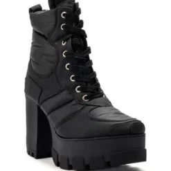 AZALEA WANG MARSALA LACE UP CHUNKY BOOTIE IN BLACK -AZALEA WANG Shop azalea wang marsala lace up chunky bootie in black black 3 3